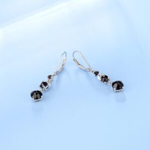 GEM'S BALLET 925 Sterling Silver Women's Gemstone Earrings Natural Black Garnet Three Stone Birthstone Leverback Dangle Earrings