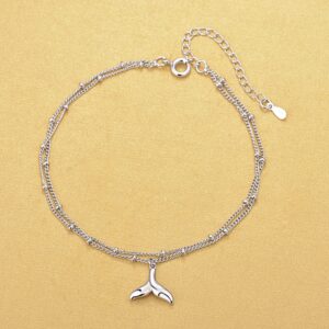 High Quality Korean Style 925 Sterling Silver Multi Layer Chain Anklets Fish Tail Charm Anklets Jewelry For Gift