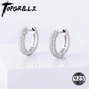 TOPGRILLZ 925 Sterling Silver 14mm Round Earring Iced Micro Pave Cubic Zirconia Earring Hip Hop Fashion Jewelry gift For Women