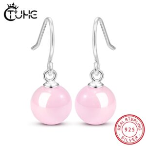 Elegant 925 Sterling Ear Hook Round Ceramic Drop Earrings For Women Colorful Healthy Hanging Dangle Earring Wedding Jewelry Gift