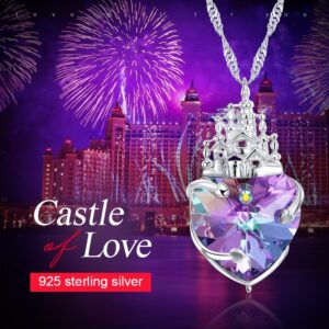 Cdyle Purple Heart Crystal from Swarovski Charm Necklace Silver S925 Fairy Tale Castle Collares Mujer Princess Party Jewelry