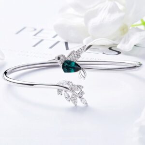 Cdyle 925 Sterling Silver Green Crystal Bird Animal Bangle Bracelet CZ Leaf Exquisite Hummingbird Jewelry for Women 2020