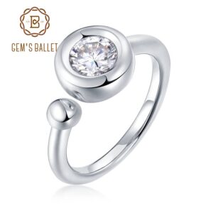 GEM'S BALLET 925 Sterling Silver Ring Jewelry 1.0Ct 6.5mm Moissanite Sapphire Ruby Emerald Adjustable Open Ring For Women