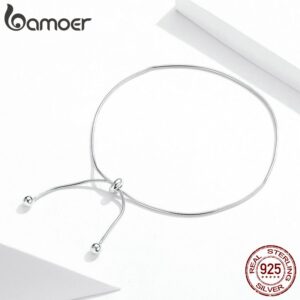 bamoer Genuine 925 Sterling Silver Adjustable Snake Charm Anklet for Women Foot Bracelet Jewelry Minimalist Jewelry SCT016