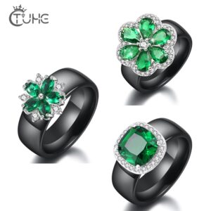 3pcs/set Fashion Cubic Zirconia Jewelry With Healthy Smooth Ceramic Ring For Women Wedding Jewelry Green Crystal Ring Gifts