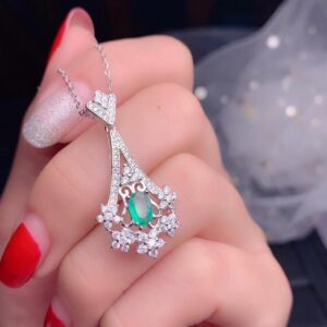 Natural Green Emerald Pendant Necklace Gemstone Teardrop Stud Earrings for Women, 925 Sterling Silver Wedding Jewelry FT259