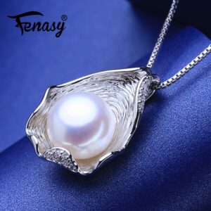 FENASY 925 Sterling Silver Natural Freshwater Pearl Necklace Pendant Shell Design Fashion Pearl Jewelry Necklace For Women New