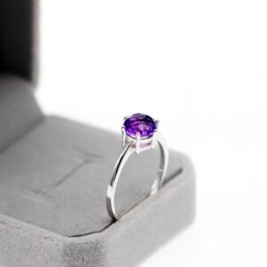 US STOCK Uloveido Amethyst Solitaire Ring, 925 Sterling Silver, 8*8mm Certified Purple Gemstone Wedding Jewelry Women FJ201