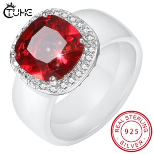 Big Red Square Pave Crystal CZ Finger Rings for Women Fashion 8mm Healthy Never Fade Ceramic Rings Wedding Engagement Jewelry