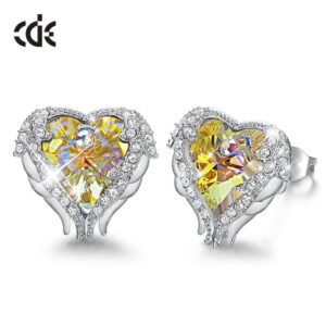 CDE Sparkling Jonquil Heart Crystals from Swarovski Women Earrings Zircon Angel Wings Stud Earrings for Mother's Day Gifts