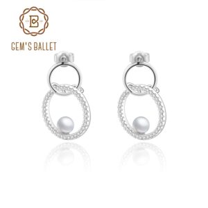 GEM'S BALLET Natural Round Fresh-water Pearl Earrings For Women 925 Sterling Silver Infinity Double Pearl Earrings Fine Jewelry