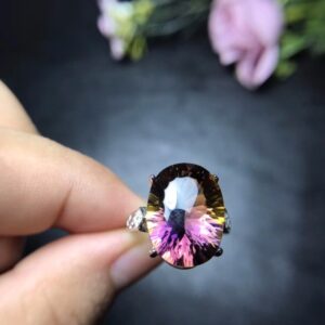 Natural Oval Ametrine Gemstone Ring, 925 Sterling Silver, 12*16mm Birthstone Gift Jewelry, Wedding Rings for Women FJ293