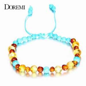 DOREMI 9 New Natural Amber Bracelets for Baby Women Turquiose Amethyst Strand Baltic Amber Beads Bracelet Handmade Baby Jewelry