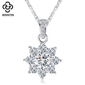 Rinntin S925 Sterling Silver Snowflake Pendant for Women Fashion Cubic Zircon Female Necklace Jewelry Gift TSN44