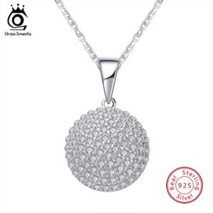 ORSA JEWELS Top Quality Trendy Round 925 Sterling Silver Jewelry Pendant AAA CZ Necklace With 45CM Chain SN60