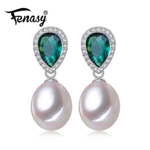 FENASY 925 Sterling Silver Natural Pearl Earrings For Women Korean Crystal Earrings Drop Earrings Wedding Engagement Jewelry