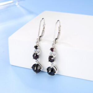 GEM'S BALLET 925 Sterling Silver Women's Gemstone Earrings Natural Black Garnet Three Stone Birthstone Leverback Dangle Earrings