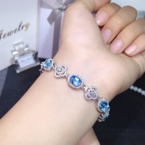 USPS Dropshipping Natural Blue Topaz Bracelet for Women, Large Gemstone Precious Stone Jewelry, Authentic 925 Sterling Silver