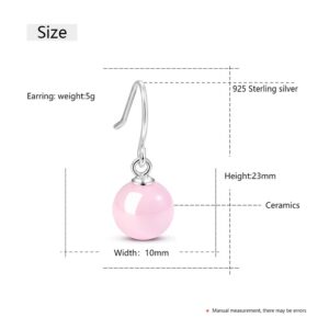 Elegant 925 Sterling Ear Hook Round Ceramic Drop Earrings For Women Colorful Healthy Hanging Dangle Earring Wedding Jewelry Gift