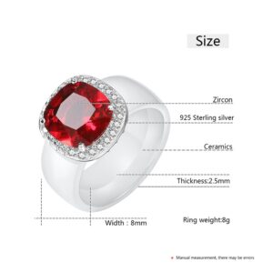 Big Red Square Pave Crystal CZ Finger Rings for Women Fashion 8mm Healthy Never Fade Ceramic Rings Wedding Engagement Jewelry