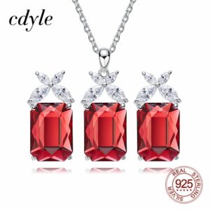 Cdyle Fine Women Bridal Wedding Jewelry Set 925 Sterling Silver Pendant Necklace Earrings with Austrian Crystal Valentine's Day