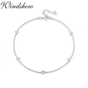 Cute Round CZ 925 Sterling Silver Chain Charm Anklet For Women Jewelry Ankle Bracelet On The Leg Enkelbandje Halhal Tobillera