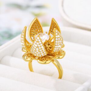 Stainless steel hollow open and close Bud Ring Geometric Elegant Female Garland Ring Blooming flowers Vintage Rings for Women